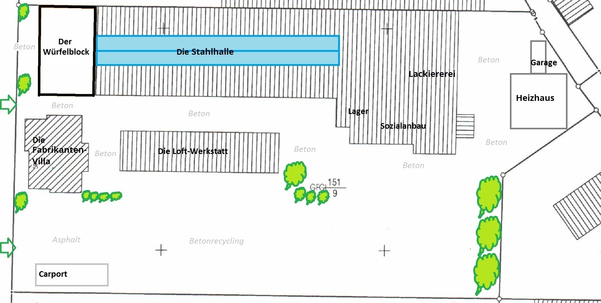 7.516m² Gewerbeareal in Leipzig mit Sanierungsobjekten 18.000 BGF mögl. Fabrikantenvilla, Bürohaus, Halle, Freifläche